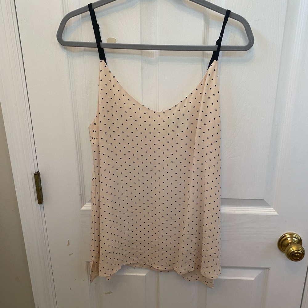 Sanctuary Cream/Black Polka Dot Spaghetti Strap Adjustable Tank Blouse, Size M